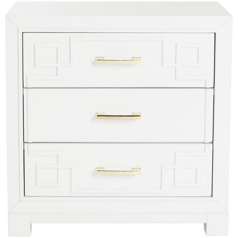 Transitional White 3-Drawer Nightstand with Greek Key Design