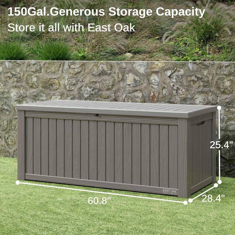 East Oak 150 gal Waterproof Resin Deck Box Gray: Weather & Wind-Resistant, 53.35 lbs, Easy No-Tool Assembly