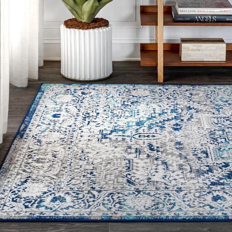 5'x8' Modern Vintage Medallion Area Rug, Navy /Light Grey - JONATHAN Y