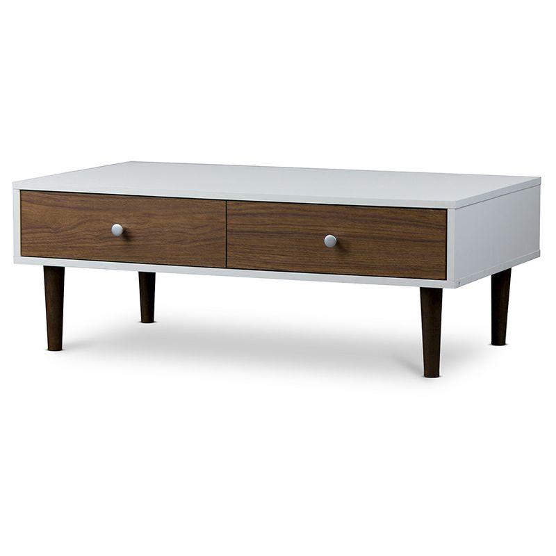 Gemini 38'' White and Walnut Contemporary Coffee Table with Storage