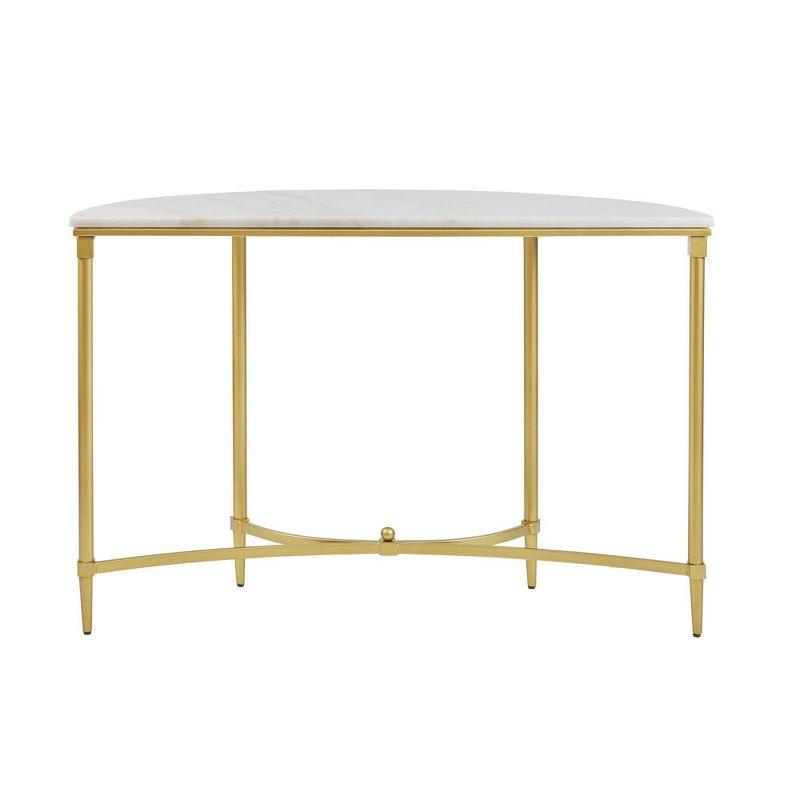Bordeaux Marble Top Half-Moon Gold Metal Console Table