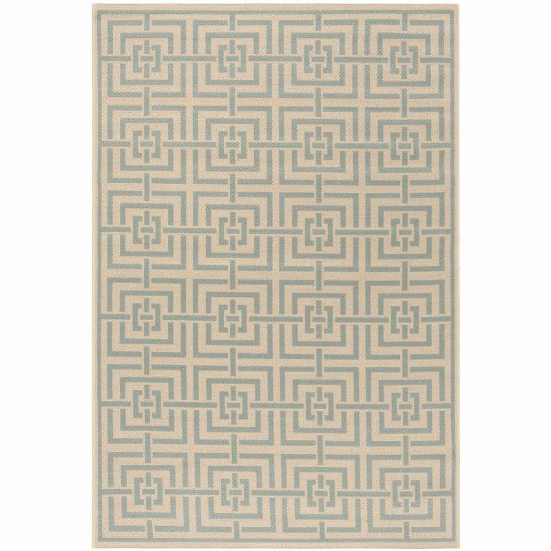 Aqua Splash Cream Geometric 5'1" x 7'6" Synthetic Area Rug