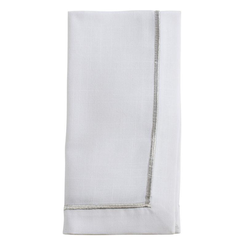 White and Silver Embroidered Polyester Dinner Napkin Set