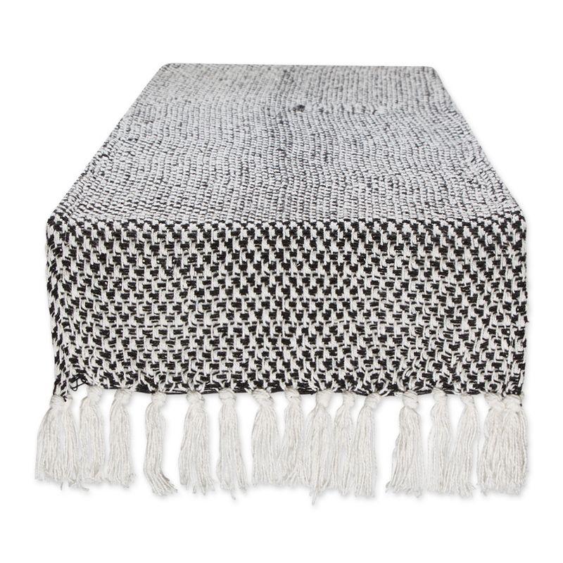 Design Imports  Woven Jacquard Fringe Table Runner, Black, 15X72"