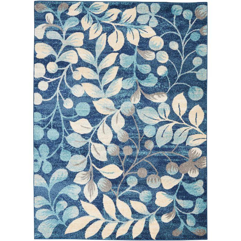 Nourison Tranquil 5'3" X 7'3" (5' x 7') Navy Indoor Area Rug Contemporary Botanical Vine and Bloom by Nourison
