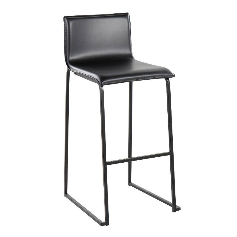 LumiSource Set of 2 Mara Upholstered Barstools Black: Faux Leather, Steel Frame, Fixed Height 29.25"