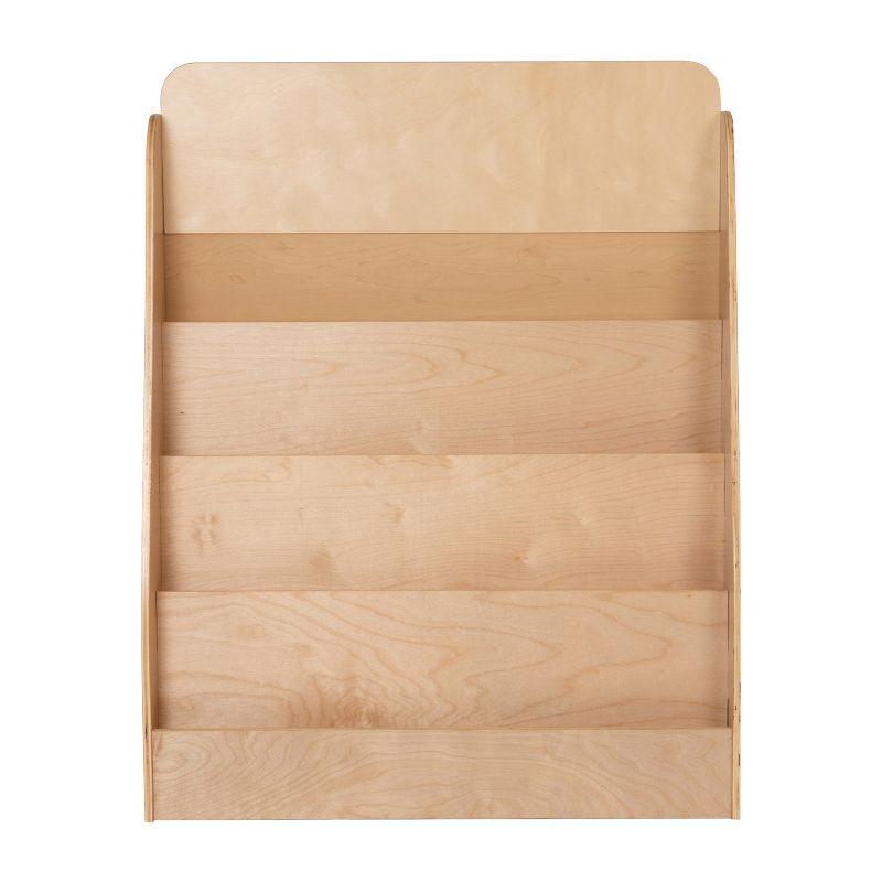 Emma and Oliver Kid's Natural Wood Book Storage Shelf with Three Storage Slats and Child-Friendly Curved Edges; Recommended for Ages 5-7