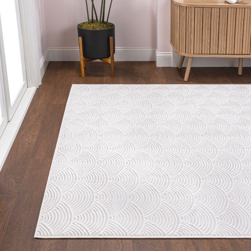 JONATHAN Y Porter Geometric Art Deco Fan Pattern High-Low White/Light Gray 4 ft. x 6 ft. Area Rug