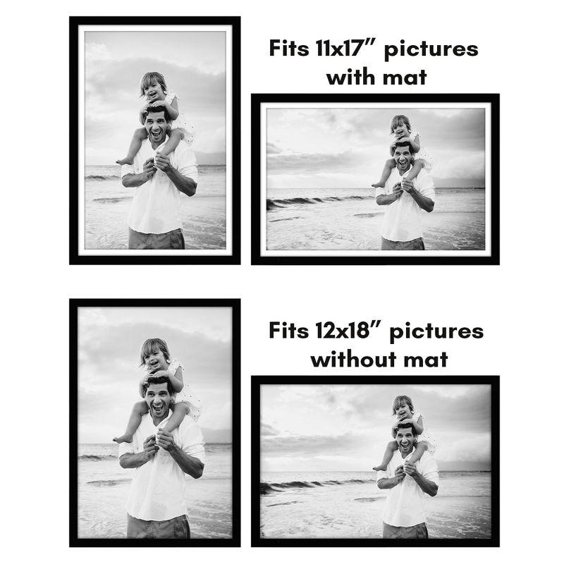 Americanflat 5 Pack of 12x18 Frames with 11x17 Mat - Plexiglass Cover - Black