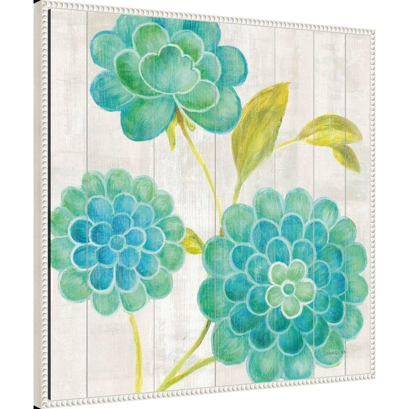 Amanti Art Aqua Blooms on Wood II by Danhui Nai Framed Canvas Wall Art