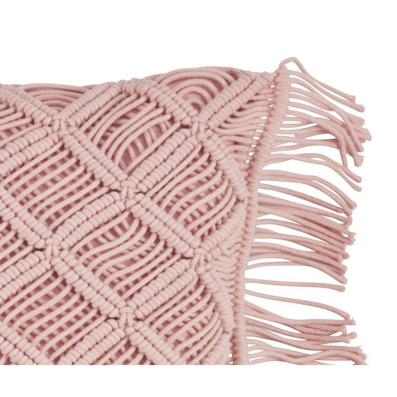 18" Rose Macramé Cotton Square Throw Pillow with Fringe