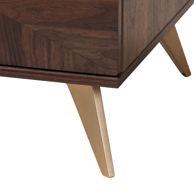 Graceland 2 Drawer Wooden Coffee Table Walnut Brown/Gold - Baxton Studio: Mid-Century Storage, Rectangular Shape