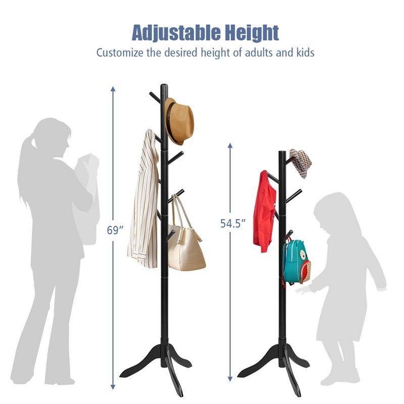 Costway Wooden Coat Rack Stand Entryway Hall Tree 2 Adjustable Height w/ 8 Hooks Gray\Brown