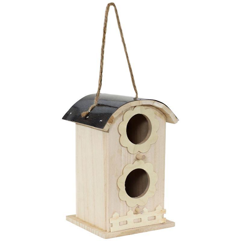 Whimsical Natural Wooden Hanging Bungalow Birdhouse