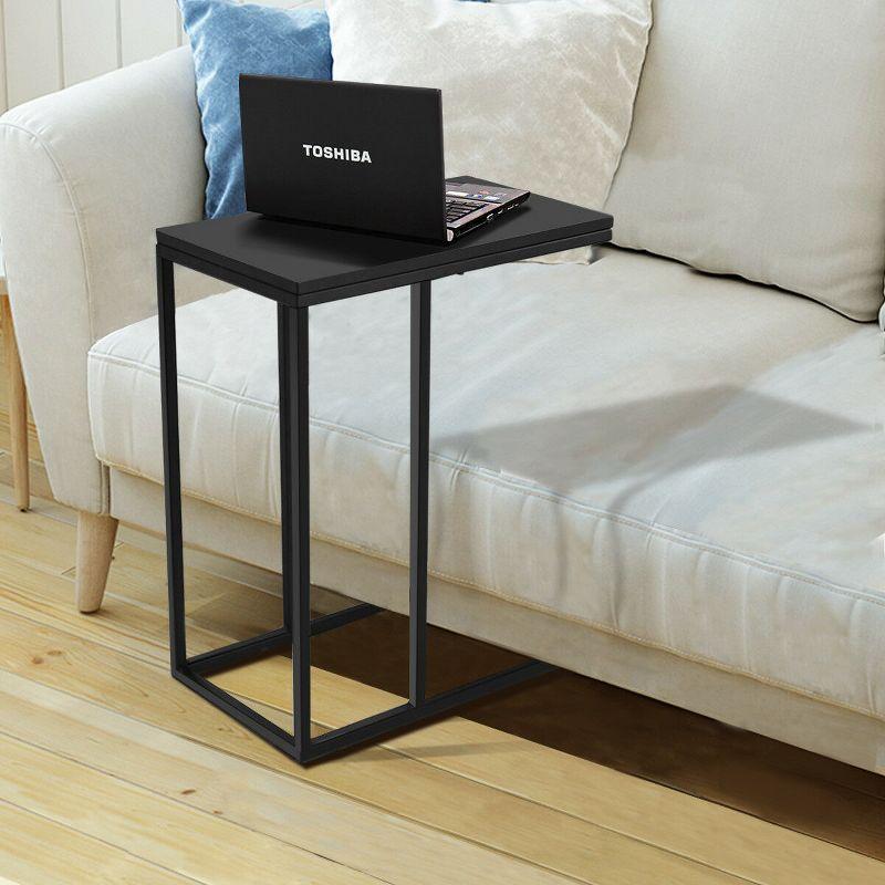 Black Wood and Metal C-Shape Side Table