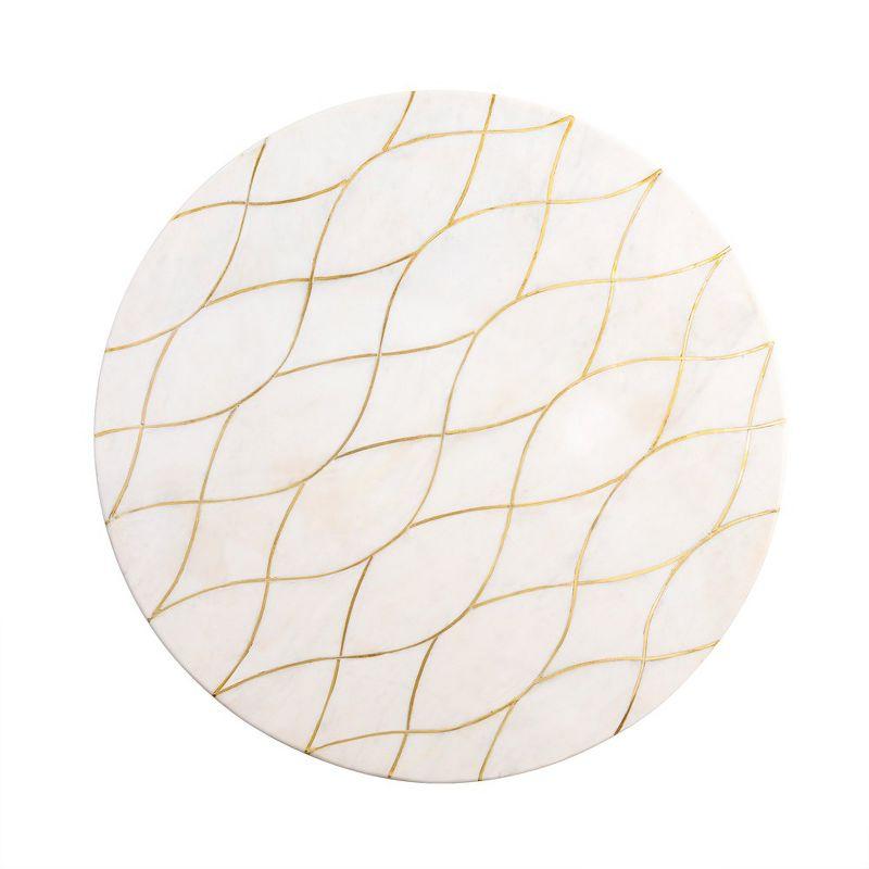 Miranda 16" White Marble Lazy Susan with Golden Inlays