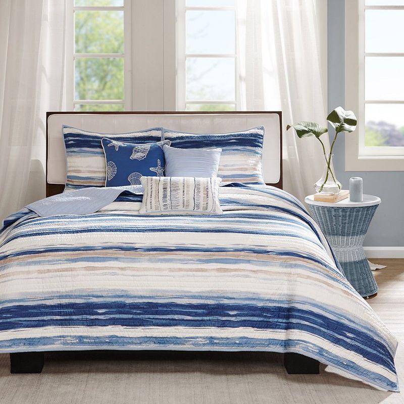 Madison Park Marina 6 Piece Printed Quilt Set with Throw Pillows