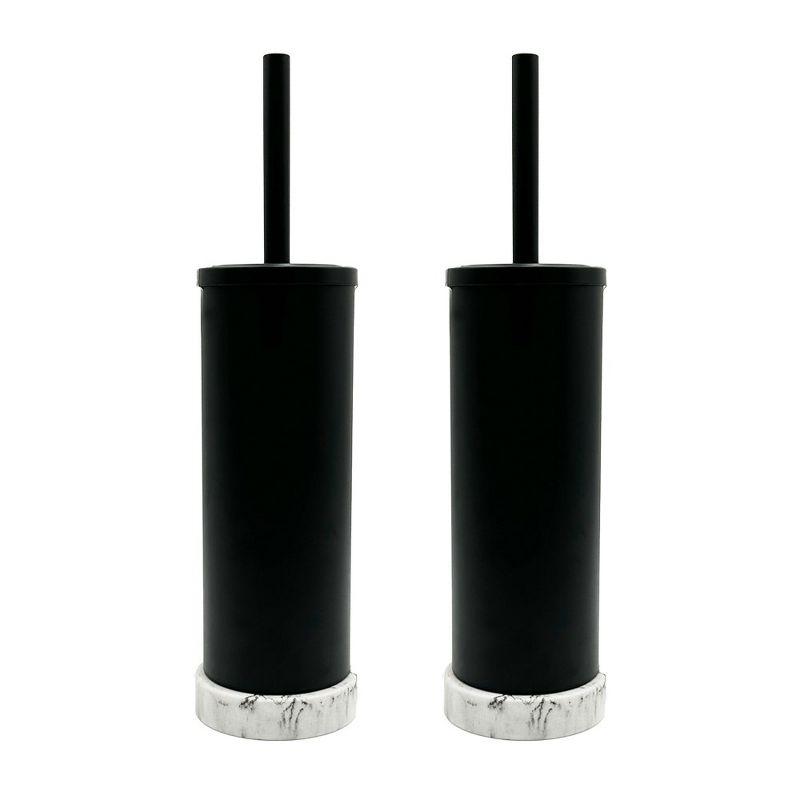 Cameo Toilet Bowl Cleaning Brush and Holder with Lid, Marble Base, Fingerprint-Proof, Rust Resistant, Heavy-Weight Base - 2 Pack