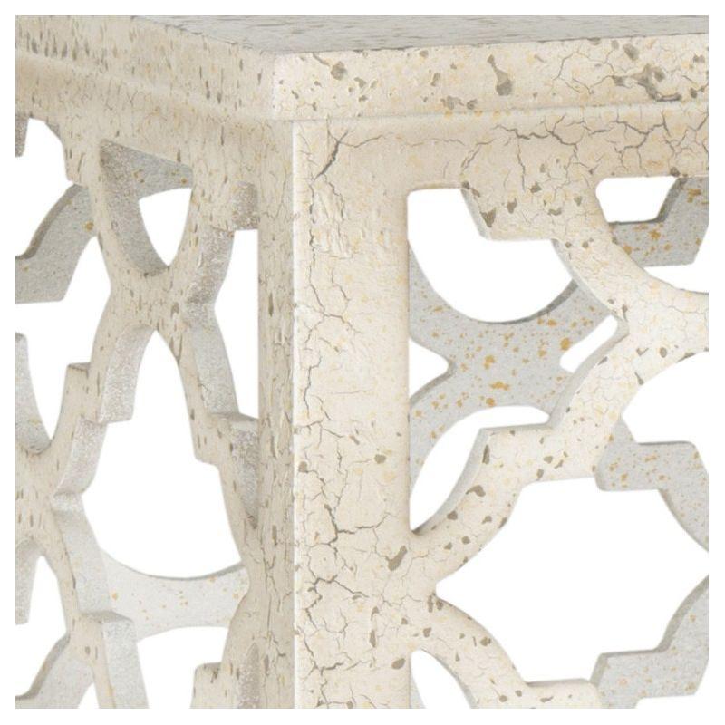 Moroccan-Inspired Distressed White Wood Square End Table