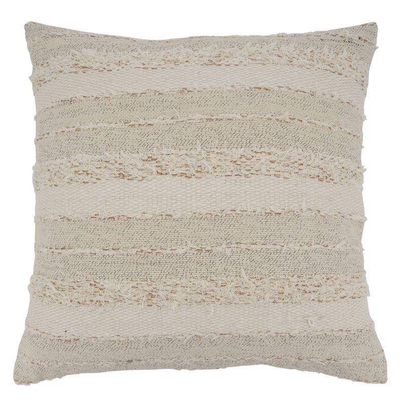 Ivory Fringe Stripe Cotton Pillow Cover, 22"