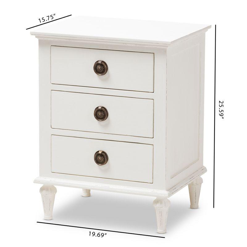 Venezia French - Inspired Rustic Washed Wood 3 - Drawer Nightstand - White - Baxton Studio