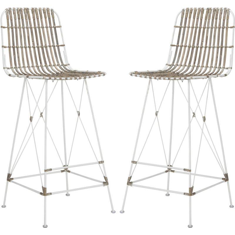 Minerva Wicker Bar Stool (Set of 2) - WIK6508 - White/White - Safavieh