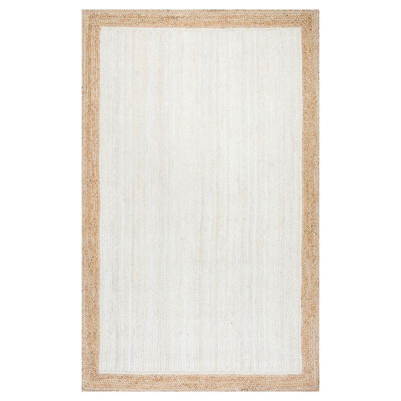 Handmade White and Beige Jute Rectangular Rug