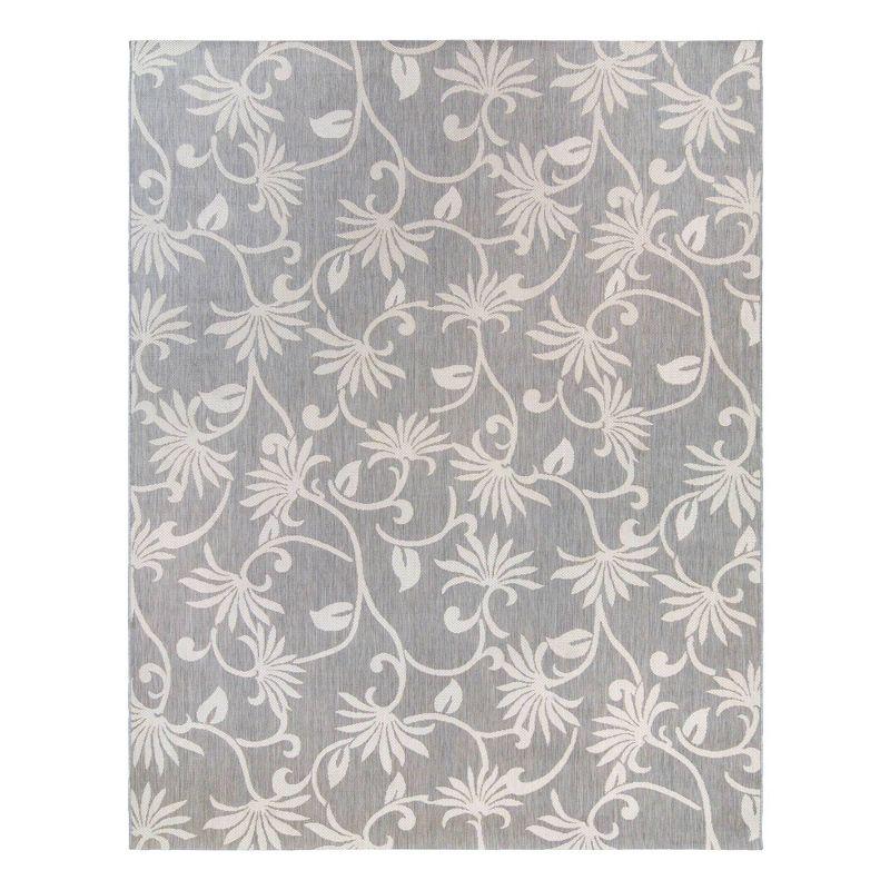 Reyn Spooner Kona Polynesian Pareau Gray/Ivory Floral Flatweave Indoor/Outdoor Area Rug