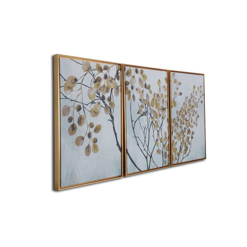 48" x 24" Asian Branches Triptych Floating Framed Wall Canvas Blue - Gallery 57