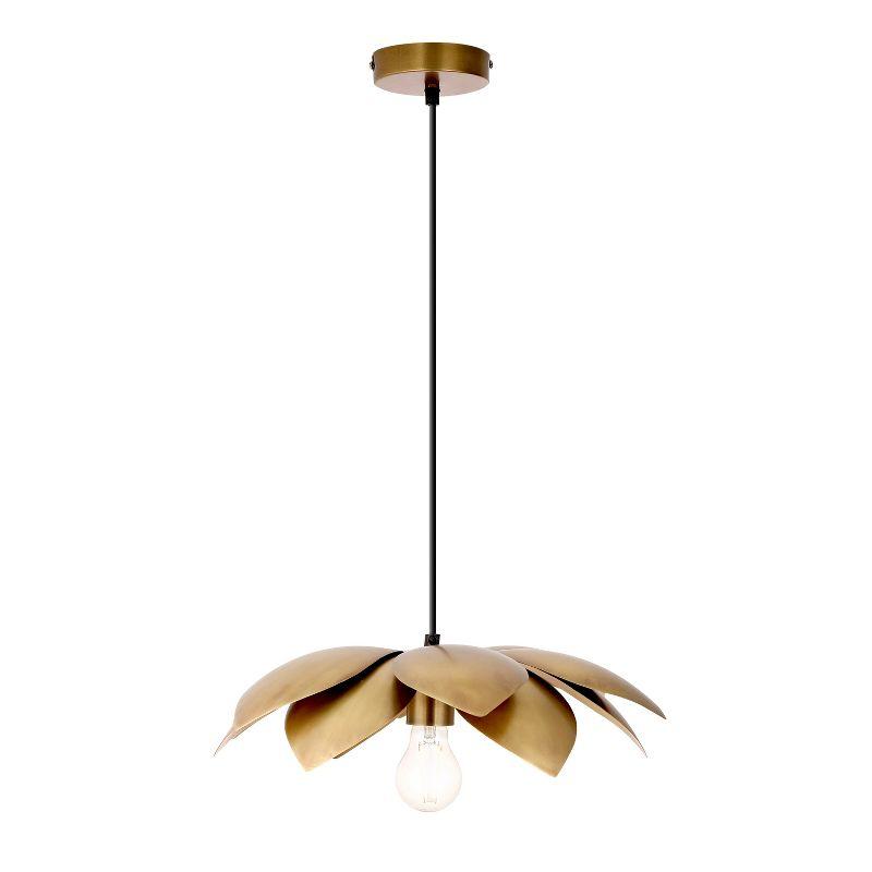 River of Goods Maryam 16.25" Antique Brass Layered Petals Dome Pendant Light: UL Listed, Adjustable Height