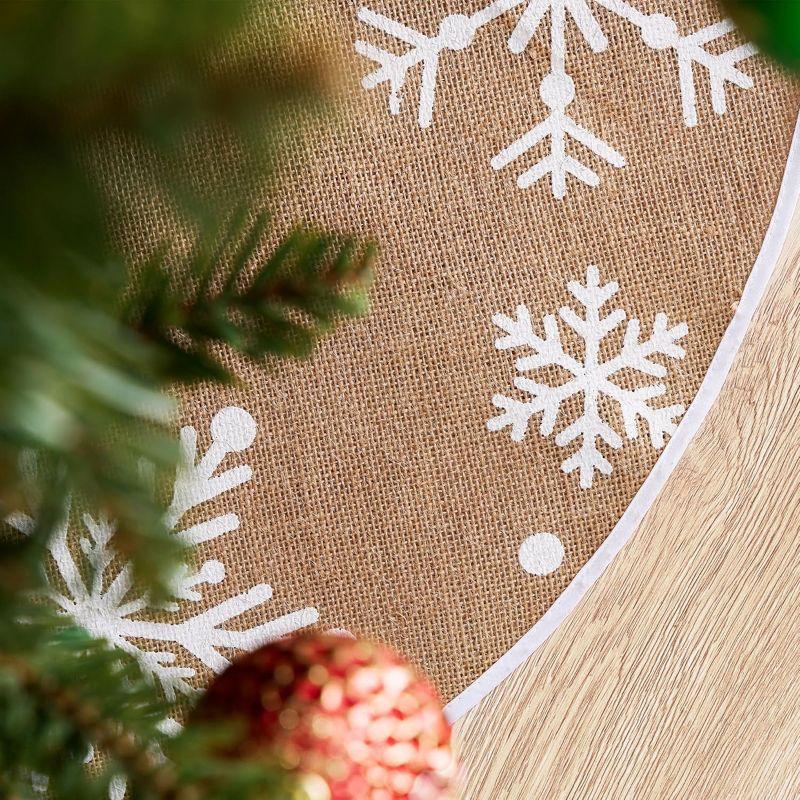 JOYFY 36’’ Christmas Tree Skirt with Snowflakes, Rustic Tree Skirt Decoration for Xmas Home Holiday Indoor Outdoor Seasonal Decorations