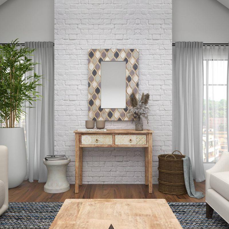 Wood Wall Mirror with Diamond Pattern Beige - Olivia & May: Farmhouse Style, Rectangular, No Assembly Required