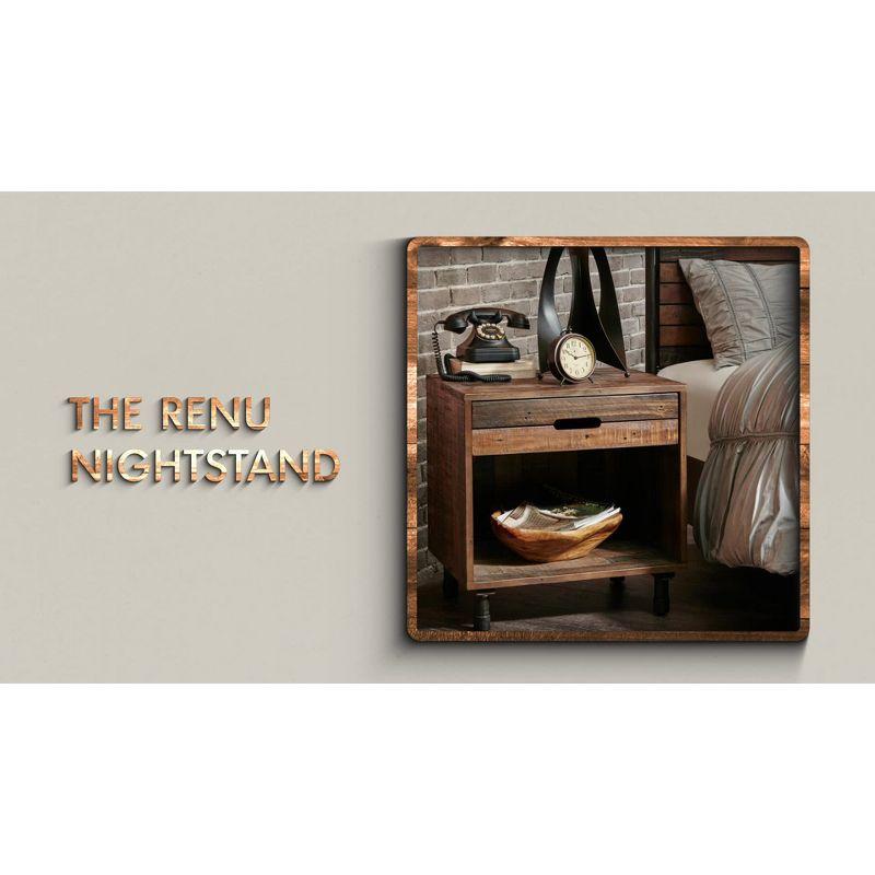Ink+Ivy Renu Solid Wood Nightstand Natural: Industrial Style, Distressed Finish, Metal Legs, Storage Drawer & Shelf