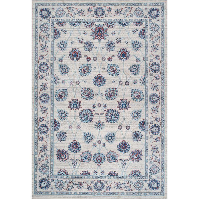 4' X 6' Modern Persian Vintage Moroccan Traditional Area Rug, Ivory/Blue/Red - JONATHAN Y