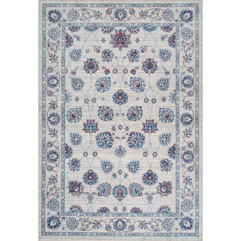 Elegant Vintage Persian-Inspired Ivory/Blue/Red Area Rug - 4' x 6'