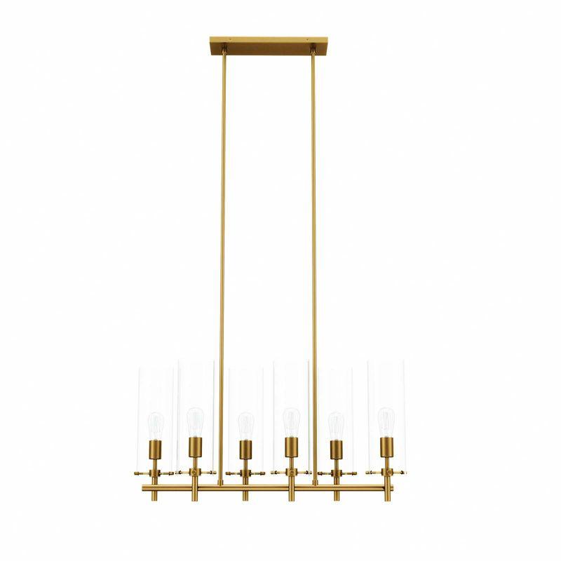 Skylark Satin Brass 6-Light Chandelier with Clear Glass Shades