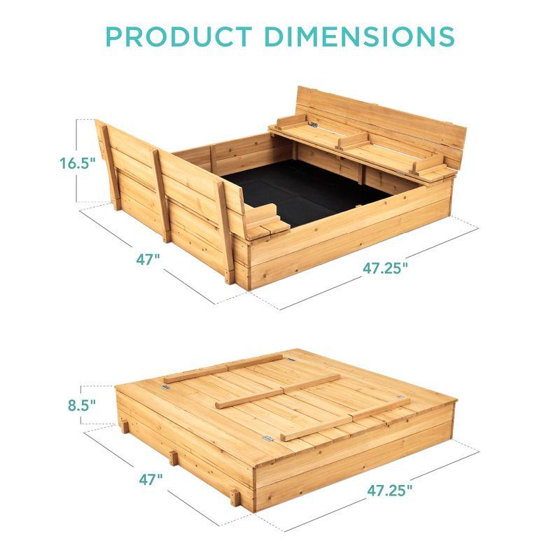 Best Choice Products 47x47-Inch Kids Wooden Outdoor Sandbox w/ 2 Foldable Bench Seats, Sand Protection, Liner