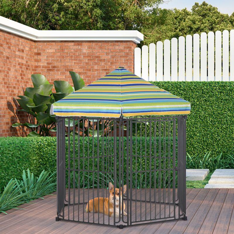 PawHut Heavy-Duty Outdoor Pet Cage Kennel with Weather-Resistant Polyester Roof, Locking Door, & Metal Frame