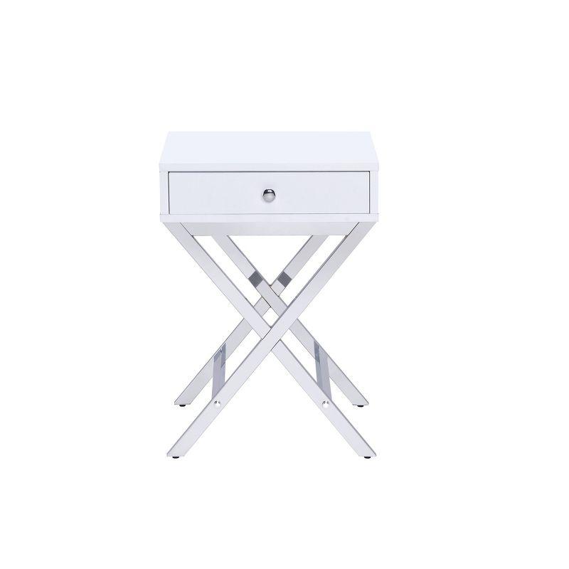 16" Coleen Accent Table White/Chrome Finish - Acme Furniture: Brass Base, Drawer Storage, No Assembly Required