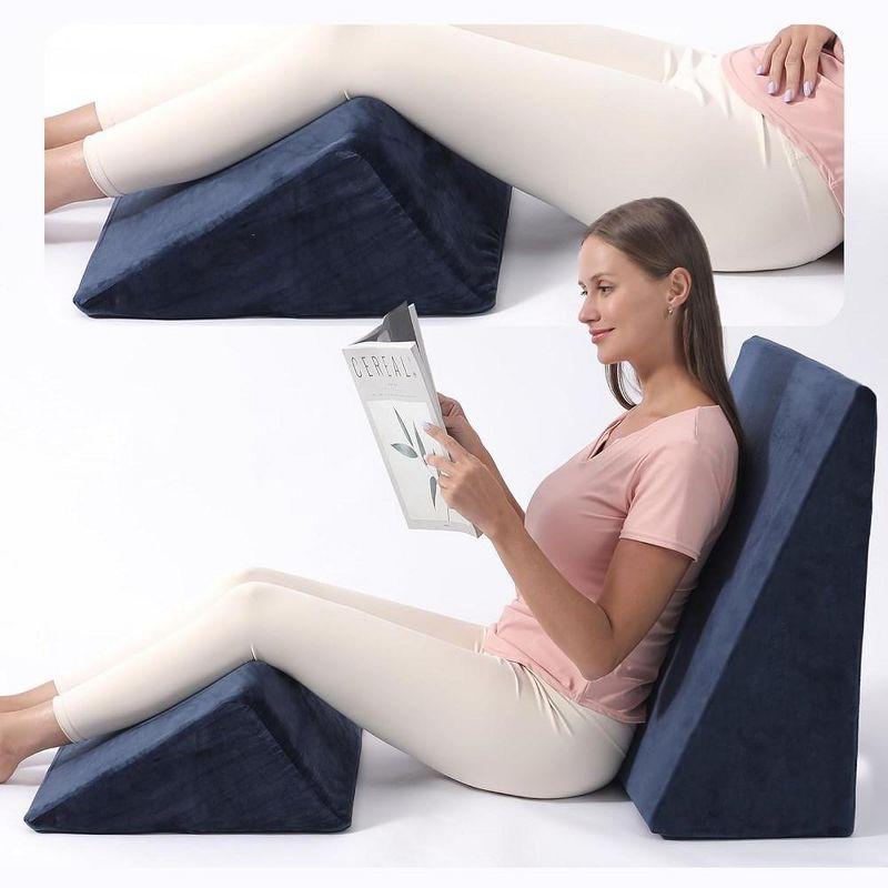 Navy Memory Foam Wedge Pillow Set for Back and Leg Support