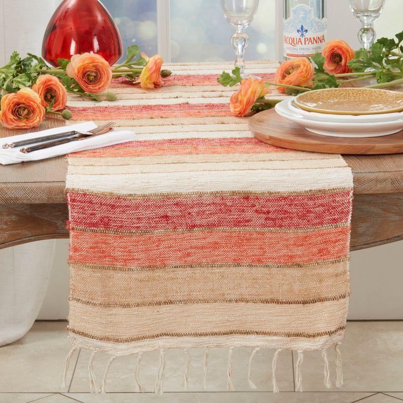 Colorful Cotton Striped Fringe Table Runner, 16"x72"