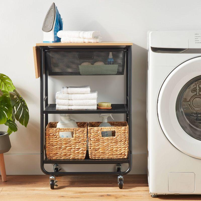 Metal Storage Cart with Mesh Drawer and Wood Top Black - Brightroom™