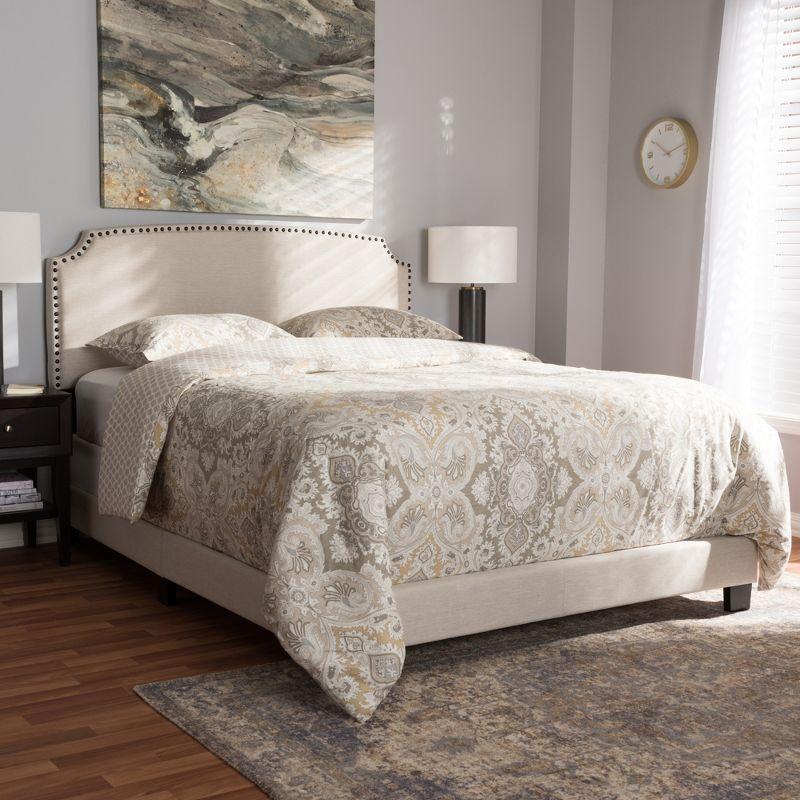 Odette Light Beige Upholstered Queen Bed with Nailhead Trim