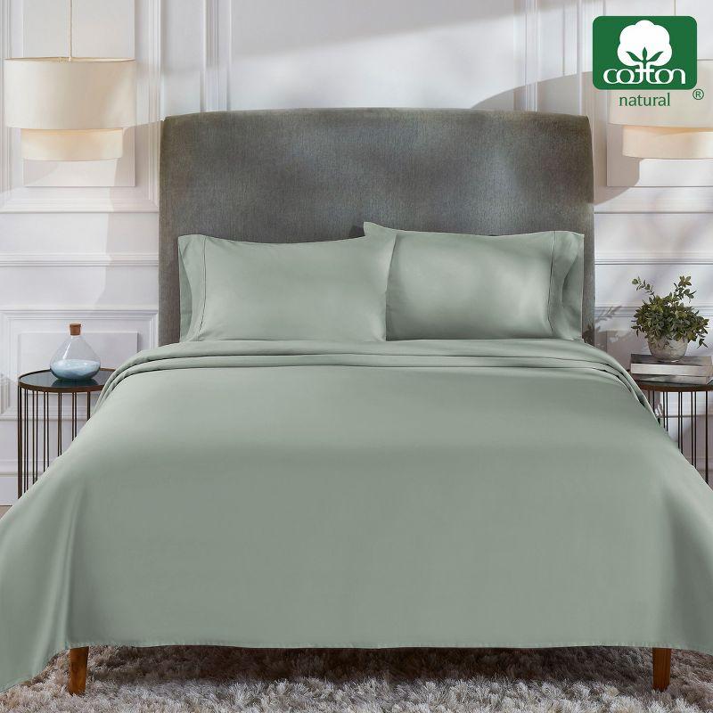 Sage Green Full Sheet Set - 100% Cotton Bed Sheets, 400 Thread Count Sateen Weave, Deep Pocket 4 Piece Bedding - California Design Den