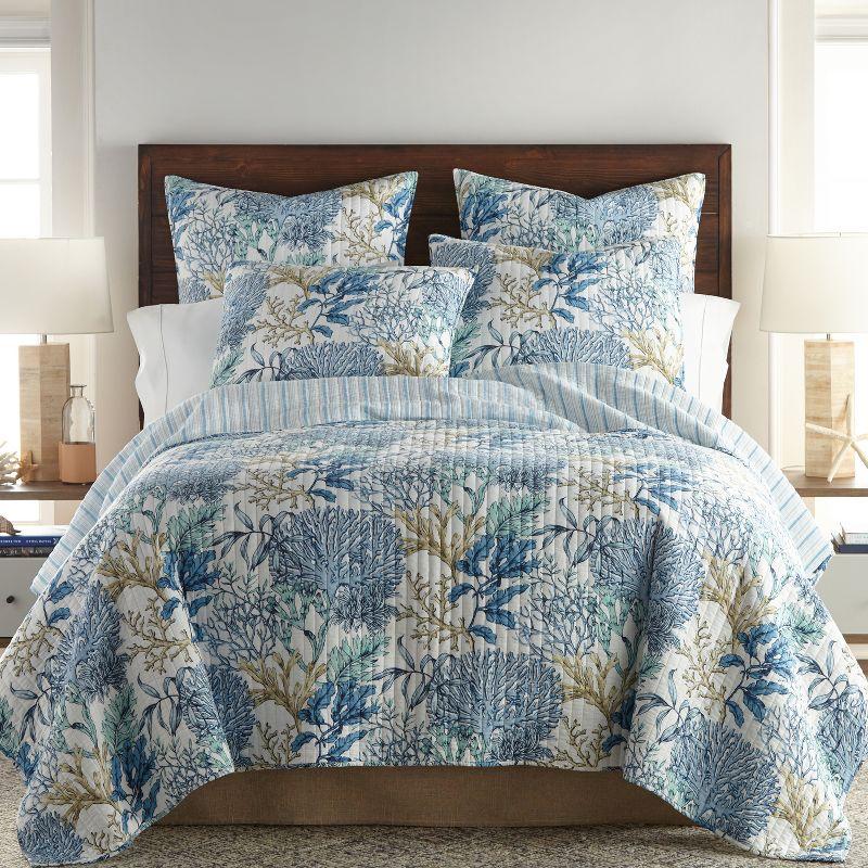 Mahina Twin Blue Cotton Reversible Quilt Set