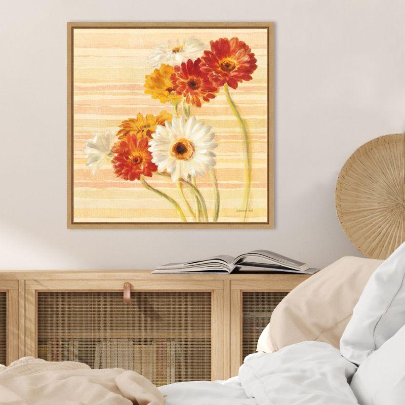 Amanti Art Dancing Gerberas on Stripes by Danhui Nai Framed Canvas Wall Art