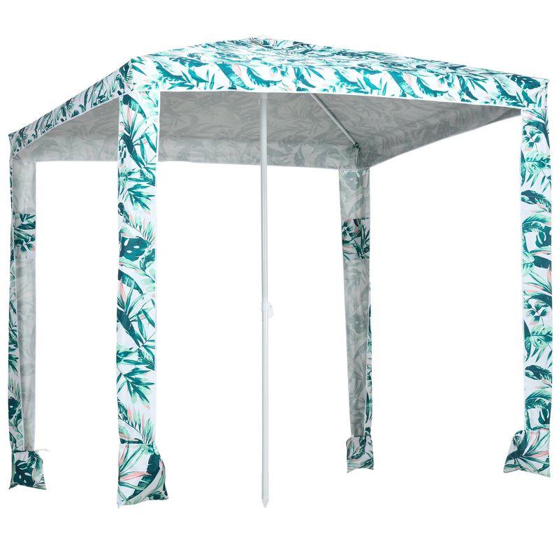 Outsunny Quick Beach Cabana Canopy Umbrella, 6.5' Easy-Assembly Sun-Shade Shelter with Sandbags, Cool UV50+ Fits Kids & Family, Green Coconut Palm