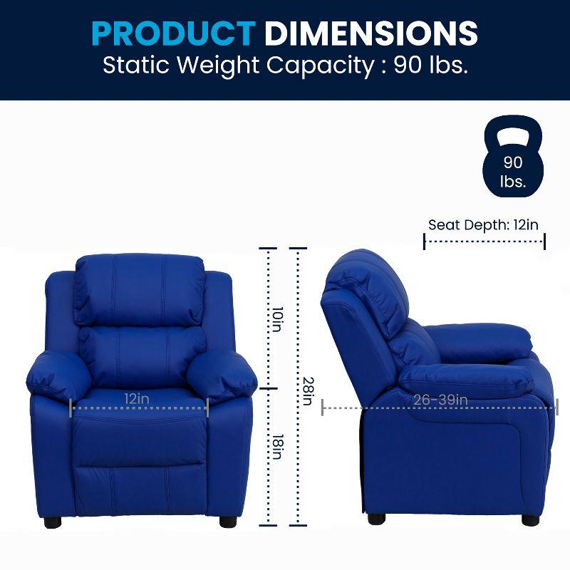 Flash Furniture Charlie Deluxe Padded Contemporary Blue Vinyl Kids Recliner with Storage Arms