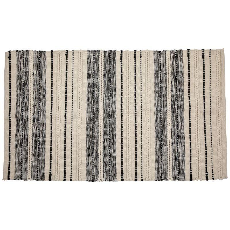 Cream and Black Handloom Woven Rectangular Outdoor Rug