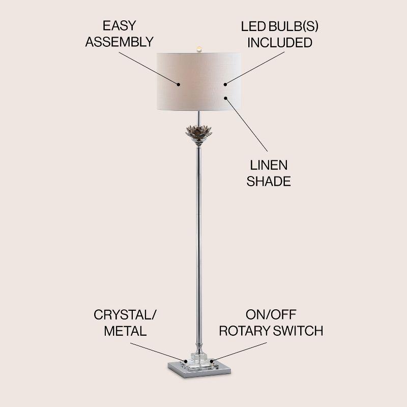 JONATHAN Y Amelia Lotus 59" Crystal/Metal LED Floor Lamp, Smoke Gray/Chrome